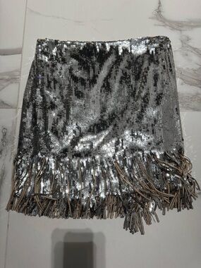 Pinko Silver Sequin Fringe wrap around  Skirt